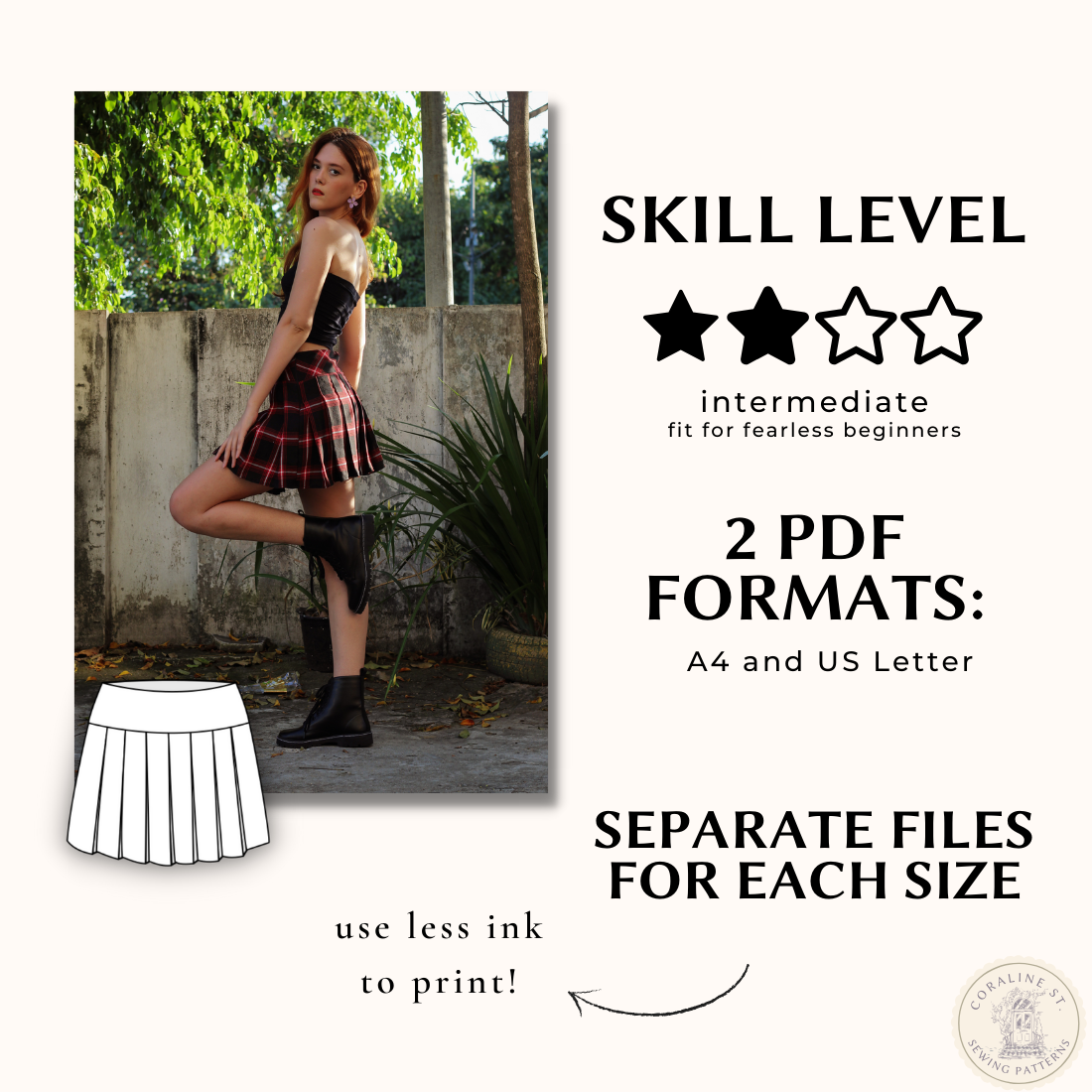 Pleated Mini Skirt FREE PDF Sewing Pattern coralinestreet