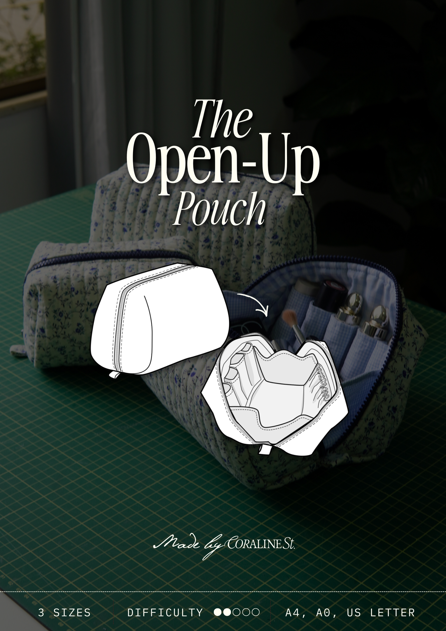 The Open-Up Pouch PDF Sewing Pattern  |  Makeup Bag, Toiletry Bag, Zipper Pouch (3 Sizes)