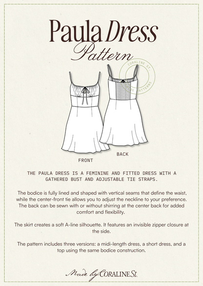 Paula Dress & Top PDF Sewing Pattern | Gathered Bust Milkmaid Sundress | A-Line Midi & Mini Dress