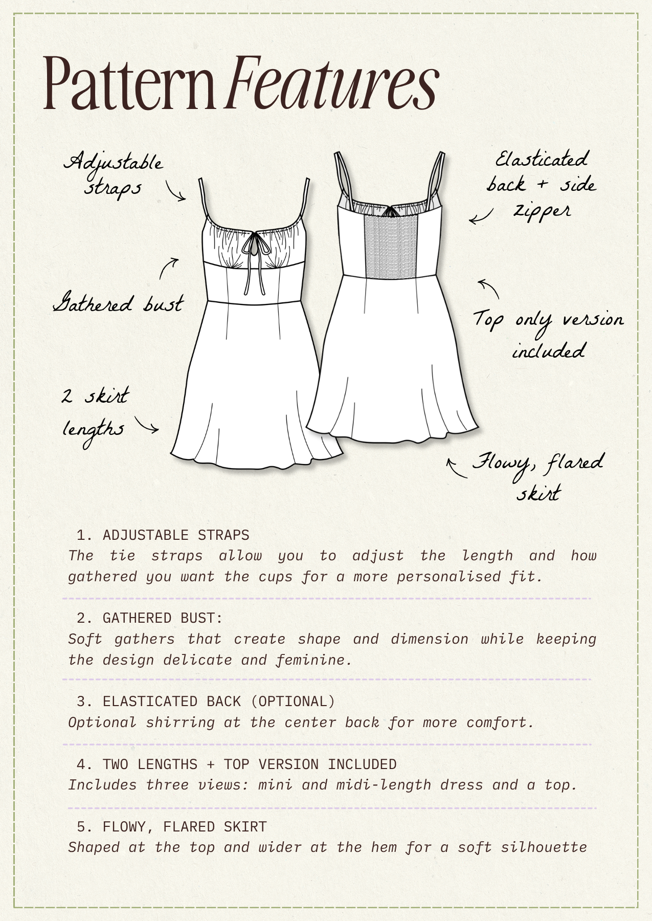 Paula Dress & Top PDF Sewing Pattern | Gathered Bust Milkmaid Sundress | A-Line Midi & Mini Dress