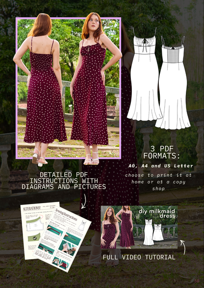 Paula Dress & Top PDF Sewing Pattern | Gathered Bust Milkmaid Sundress | A-Line Midi & Mini Dress