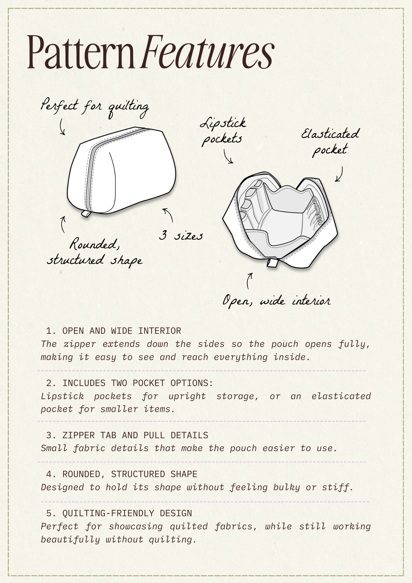 The Open-Up Pouch PDF Sewing Pattern  |  Makeup Bag, Toiletry Bag, Zipper Pouch (3 Sizes)