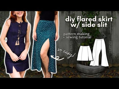 Valentina Skirt PDF Sewing Pattern | A-Line Skirt with Slit | Sizes 28-62
